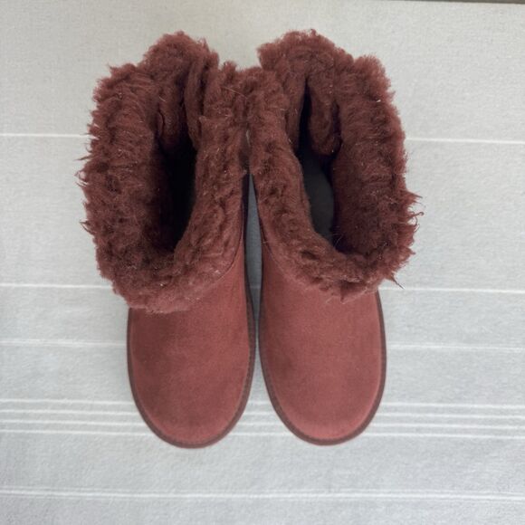 Kookaburra Ugg Jordina Mini Suede Sherpa Ankle Boots Booties Zinfandel Wine 8 - Picture 10 of 13
